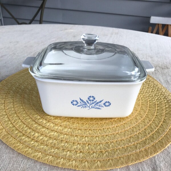 Corning Blue Cornflower 1 1/2 Quart Casserole Loaf Pan with Lid Fathers Day Gift