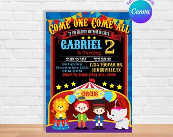 Circus Birthday Invitation - Editable Circus Invitation, Carnival Birthday Invitation, Instant download, Circus Theme Party Invitation