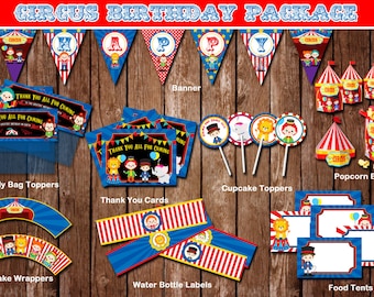 Circus Birthday Theme Party Supplies/ Digial Listing/ Instant Download/ PIY
