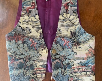 80s VEST tapestry horses *small to medium* purple lining* vintage *