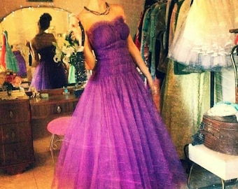 ON SALE Vintage 1950's Emma Domb Vivid Purple Tulle Party / Prom Dress, Small