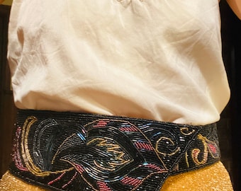 Beaded waist belt/vintage/Velcro/Obi Xsmall