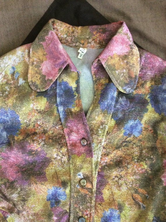 Vintage 60s lurex floral blouse*lightweight*floral