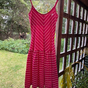 1970s dress*chevron*beachy*   *hot pink*white pinstripes*small* Aussie Hang Ten* vintage *
