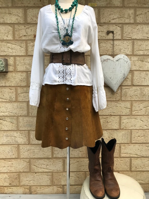 Vintage 70s Suede Panel Mini Skirt Medium