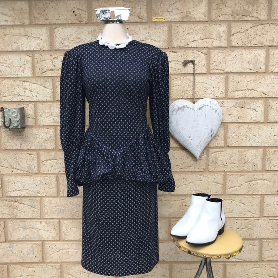 Vintage 80s Bubble Dress. Peplum. Medium