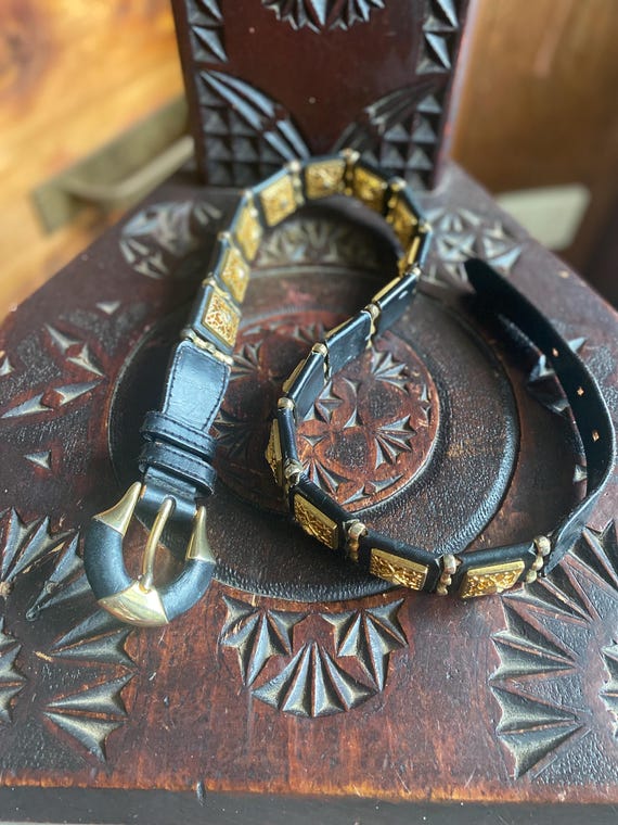 Vintage 80s Black Leather Belt Vintage 80s Black Leather Belt: Western Cowgirl Ranger Style  main image 4