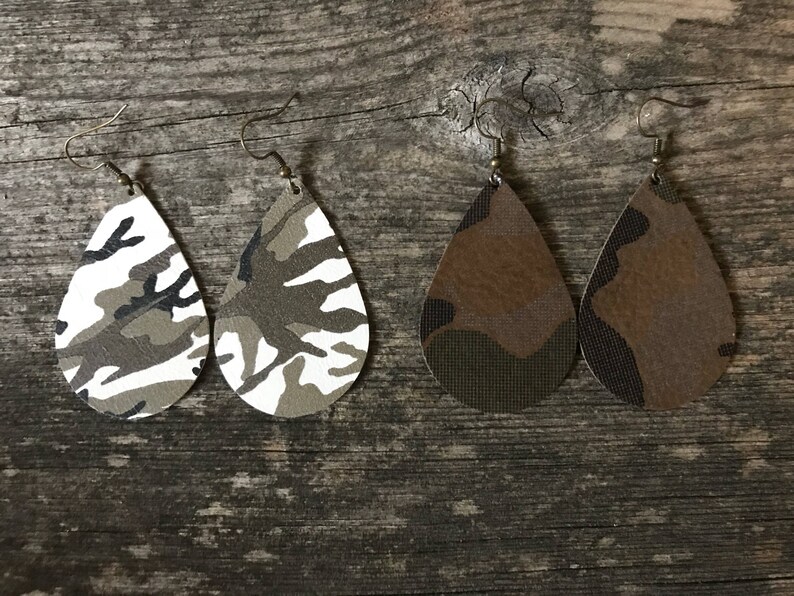 Leather Camo Teardrop Earring