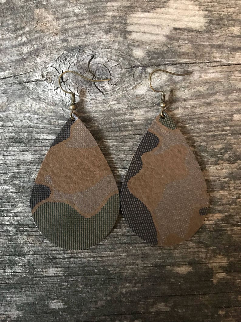 Leather Camo Teardrop Earring