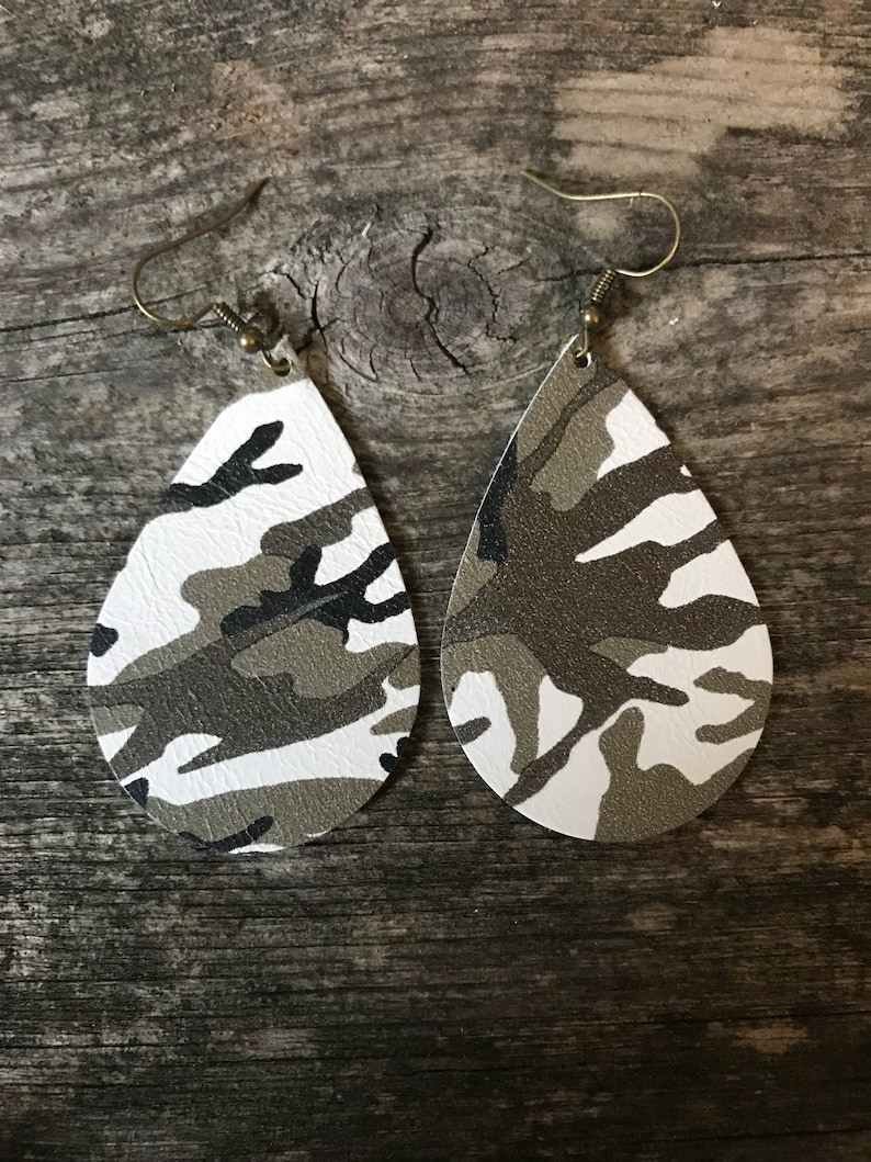 Leather Camo Teardrop Earring