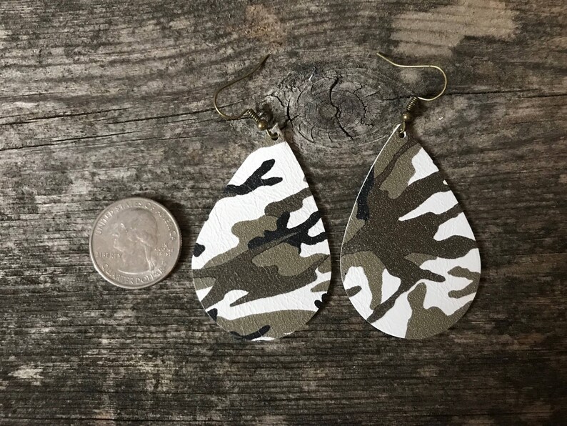 Leather Camo Teardrop Earring
