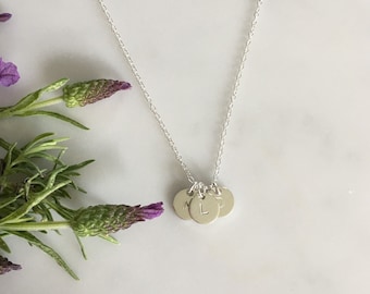 Hand Stamped Sterling Silver Initial Necklace - Personalized Disc Charm