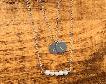 Layering Initial Necklace - Moonstone Initial Necklace - Letter Necklace - Layering Moonstone Necklace - Silver and Moonstone Necklace