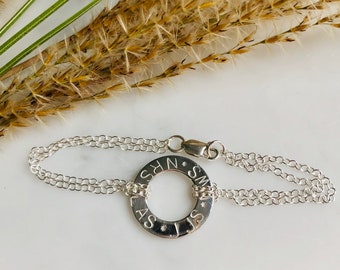 Personalised Silver Circle Bracelet - Personalised Ladies Bracelet - Date Bracelet - Washer Bracelet - Initial Bracelet