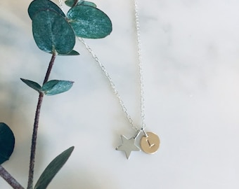 Gold Initial and Star Necklace-Gold Initial Star Necklace-Sterling Silver Star and Gold Initial Necklace -Letter and Star Necklace