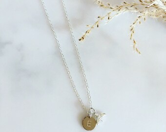 Gold Initial and Bee Necklace-Gold Initial Bee Necklace-Sterling Silver Bee and Gold Initial Necklace -Letter and Bee Necklace -Bee Necklace