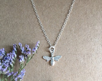 Bee Necklace - Silver Bee Necklace - Bee Pendant Necklace - Summer Necklace