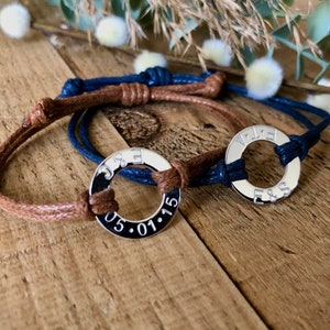Personalised Name Bracelet - Personalised Rope Bracelet - Date Bracelet - Washer Bracelet - Rope Bracelet
