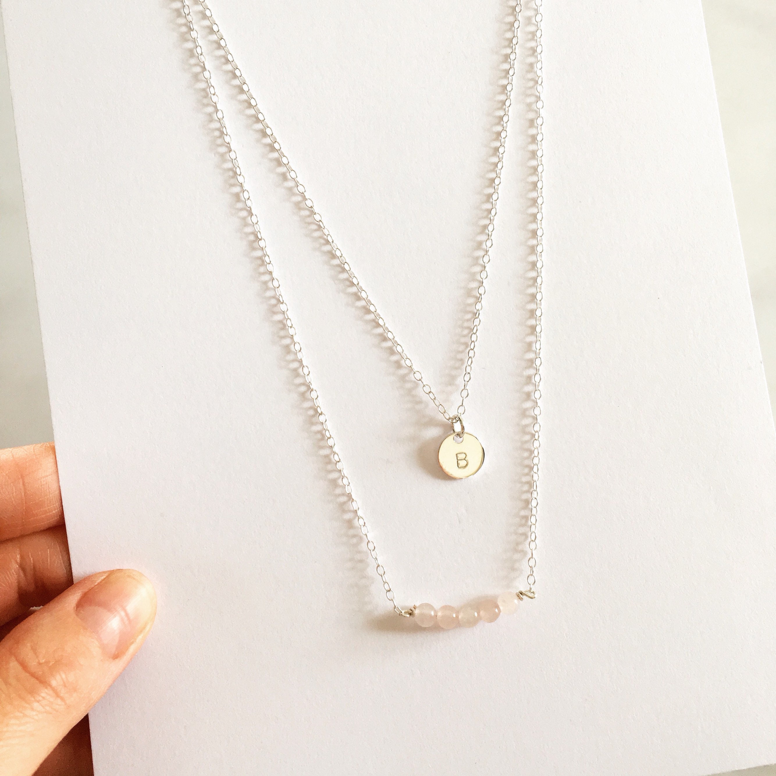 Layering Initial Necklace Rose Quartz 