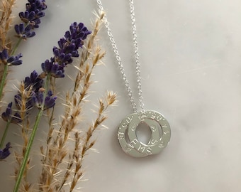 Personalised Circle Necklace - Dates Necklace - Name Necklace - Washer Necklace - Silver Circle - Halo Necklace - Mothers Necklace