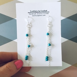 Handmade Turquoise Sterling Silver Chain Earrings: Dangle Drop Style