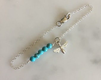 Silver Bee and Turquoise Bracelet - Turquoise Bee Bracelet - Turquoise Bracelet - Turquoise and Bee Bracelet - Bridesmaid Bracelet