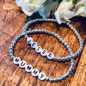 Personalized Name Bracelet: Silver Plated Beaded Alphabet Bracelet