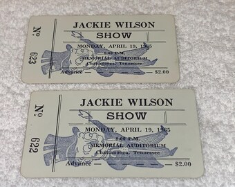 JACKIE WILSON 1965 Tour 2 Unused Concert Tickets Memorial Auditorium Chattanooga Tennessee R&B Soul Music paper USA Ephemera