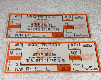 Whitney Houston 2 unused 1991 concert tickets Boling Arena I’m Your Baby Tonight