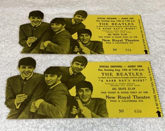 The BEATLES 2 Original 1964 Tickets A Hard Day's Night New Royal Theater San Francisco, California Ephemera
