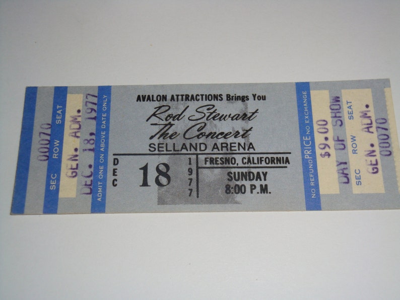 ROD STEWART 1977 Original Unused Ticket Selland Arena Fresno California USA
