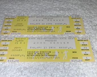JOHN DENVER 2 Unused 1978 Concert Tour Tickets  Chicago Stadium USA April 13, 78