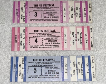 US Festival 1982 Unused Concert Tickets All 3 Days, Fleetwood Mac Grateful Dead Ramones  Tom Petty Cars B-52's Talking Heads The Police