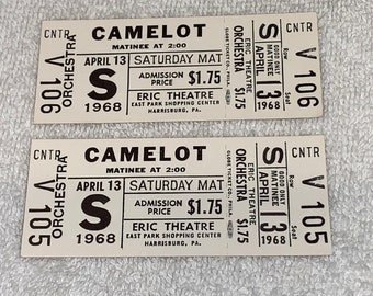 CAMELOT 2 Authentic 1968 Original Unused Tickets ERIC THEATRE Ephemera