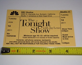 The Tonight Show Ticket Jay Leno Kim Kardashian 2011 NBC Ephemera