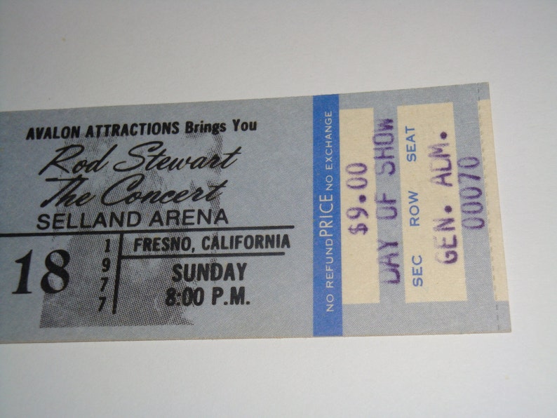 ROD STEWART 1977 Original Unused Ticket Selland Arena Fresno California USA