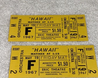 Vintage HAWAII Movie Tickets, 1967, Julie Andrews, Ephemera