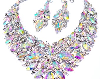 Topaz Rhinestone Austrian Crystal Choker Necklace Earring Set Pageant Drag Exotic Belly Ballroom Dancer Rave Cocktail Party Gift Wedding