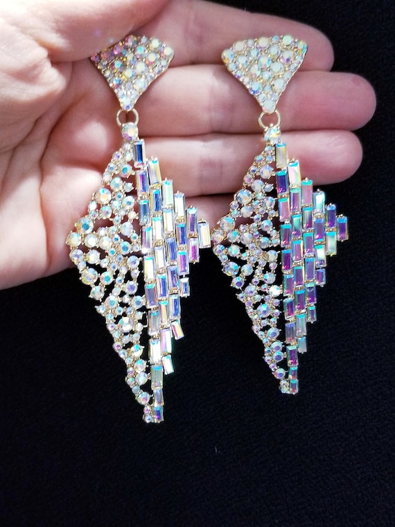 Large AB Crystal Rhinestone Statement Pageant Earrings | L&M Bling