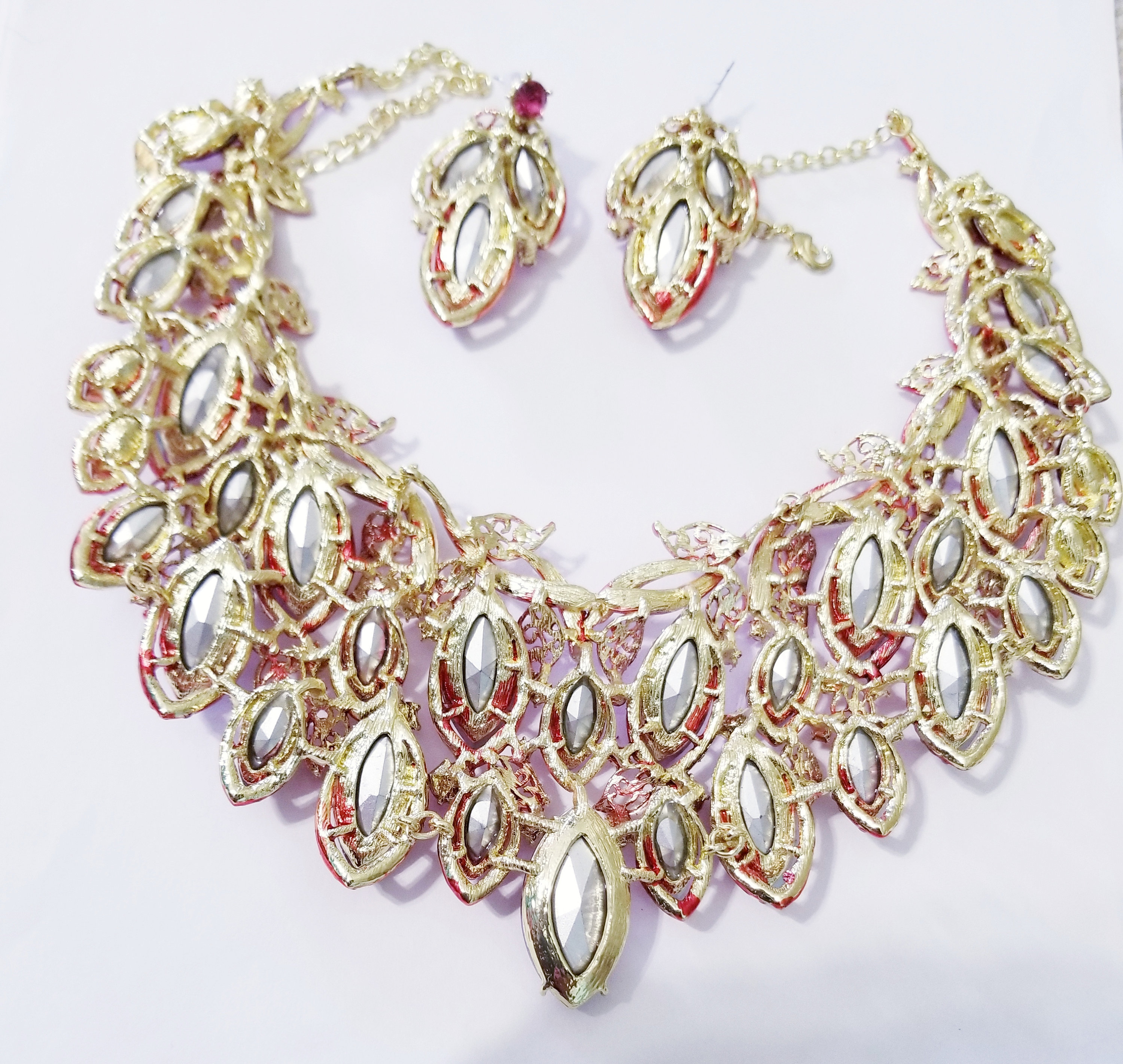 Green Crystal Y Drop Statement Necklace main image 1