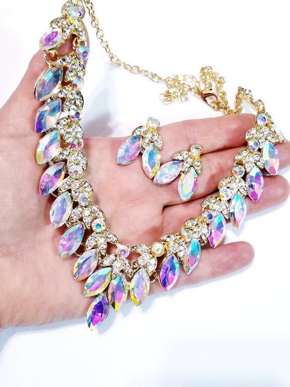 Iridescent crystal necklace deals
