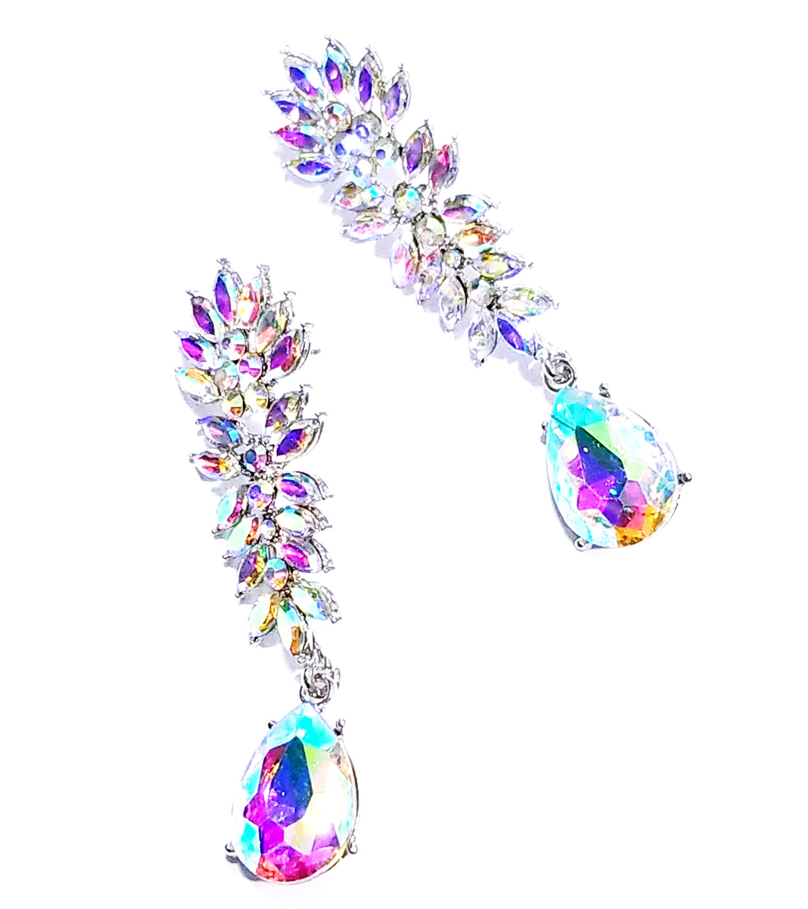 Iridescent Drop Pageant Earrings Rhinestone Chandelier Prom Etsy