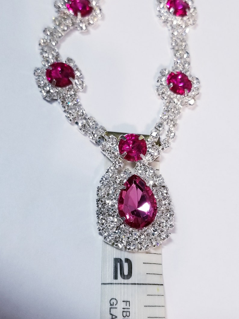 Pink Rhinestone Necklace Crystal Necklace Set Bridal Pageant Etsy