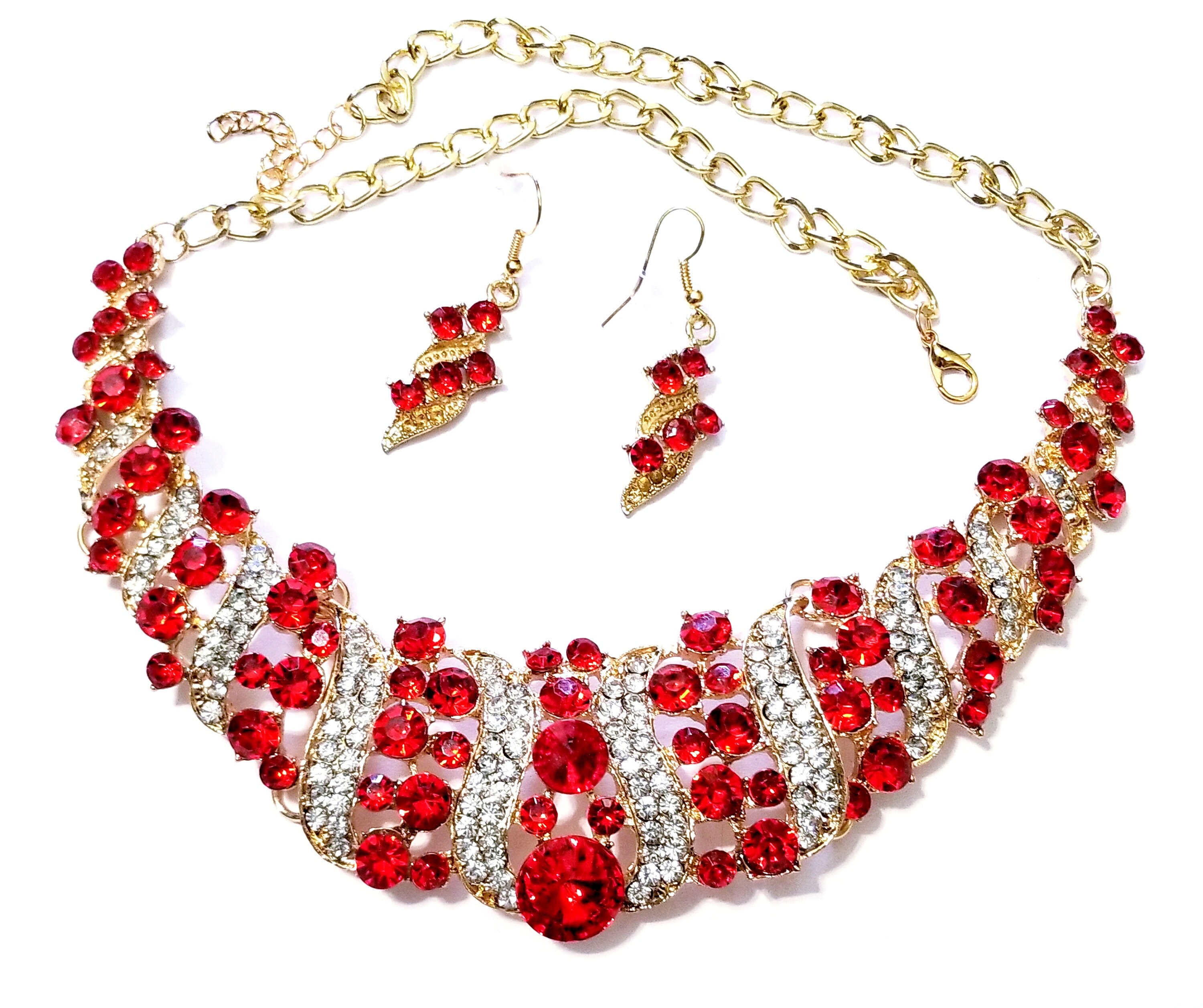 Rhinestone Necklace Set Red Choker Necklace Pageant or Prom Etsy