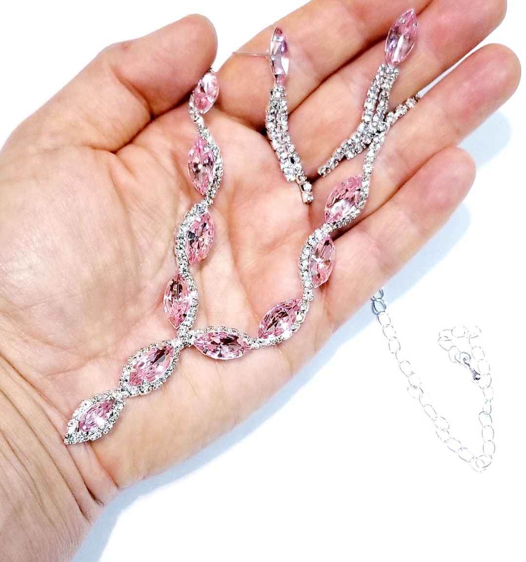 Pink Rhinestone Necklace, Crystal Necklace Set, Bridal Pageant Choker, Gift for Her Etsy