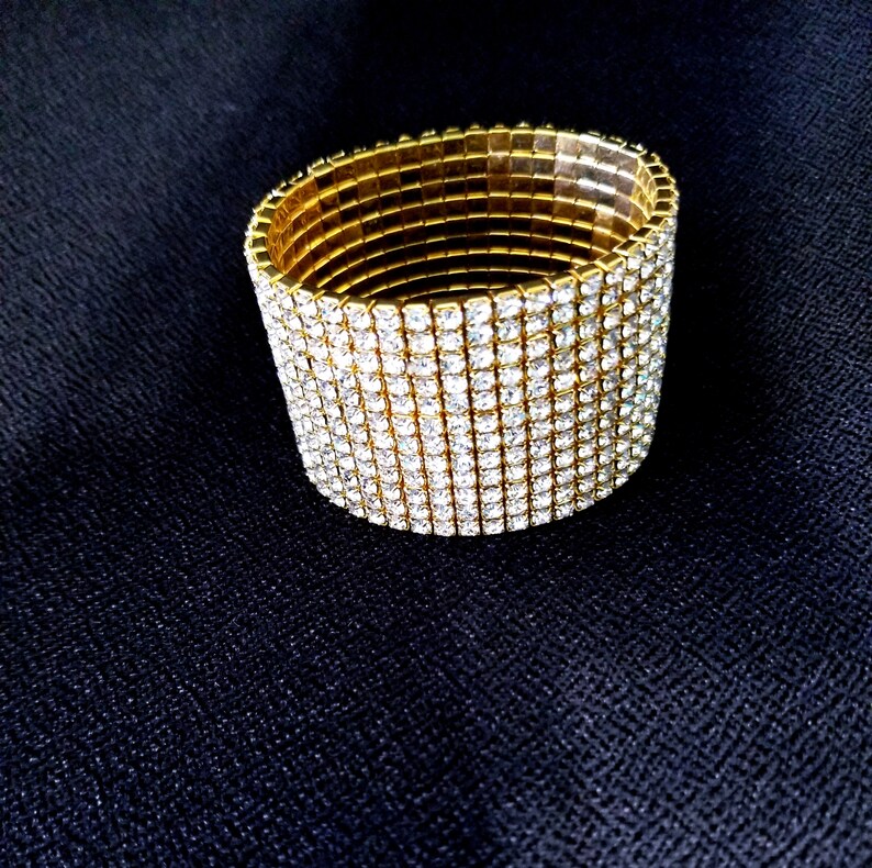 Rhinestone Bracelet Stretch Gold Tone 12 Row Bracelet Etsy