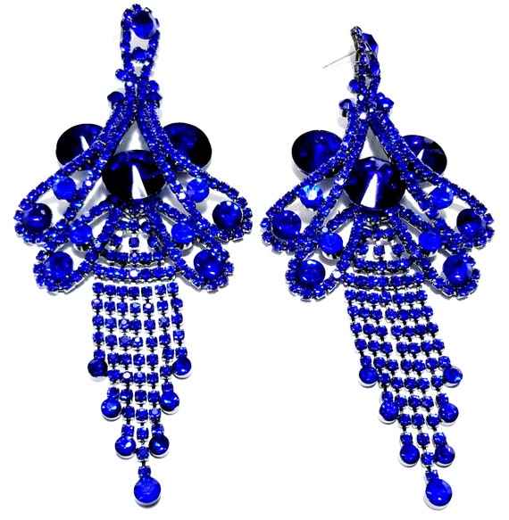 Riesige Drag Queen Blau Strass Chandelier Ohrringe Braut Prom Etsy
