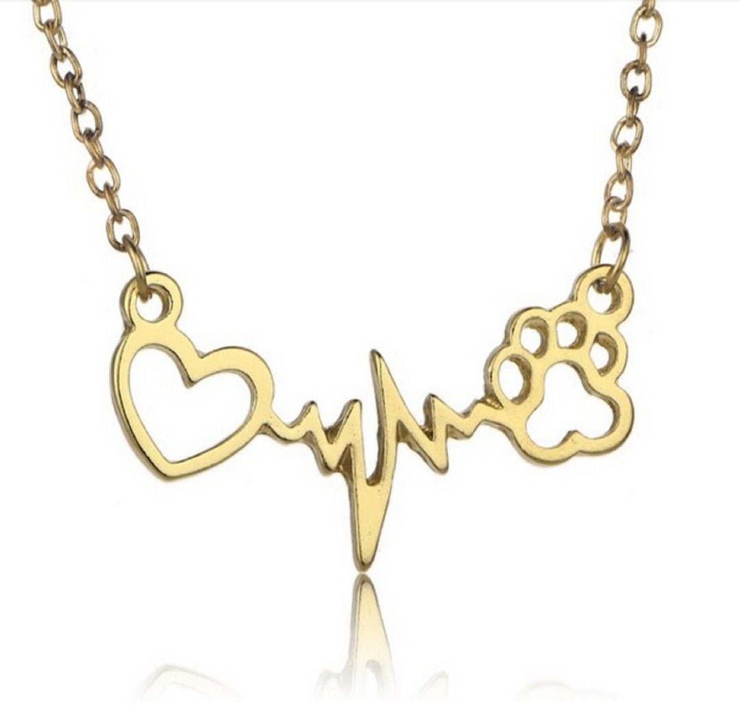 Pet Paw Necklace EKG Heartbeat Necklace Dog Lover Necklace Etsy