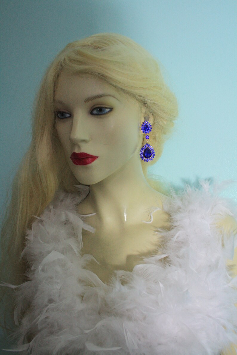 2.8 inch Pageant Bridal Drag Prom Blue Chandelier Earrings Rhinestone Crystal Drop Earrings