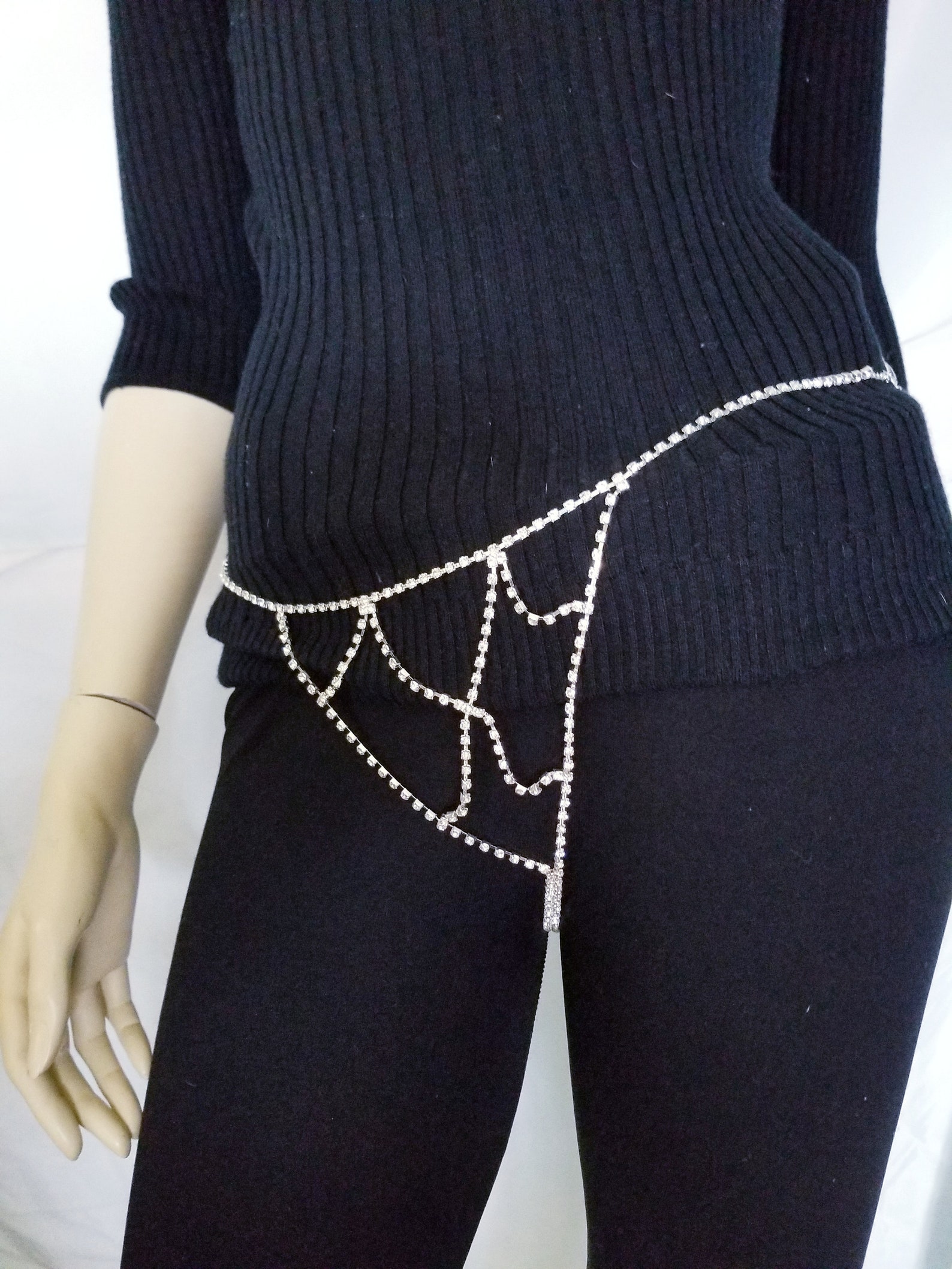 Rhinestone Body Jewelry Crystal Panty Thong Etsy
